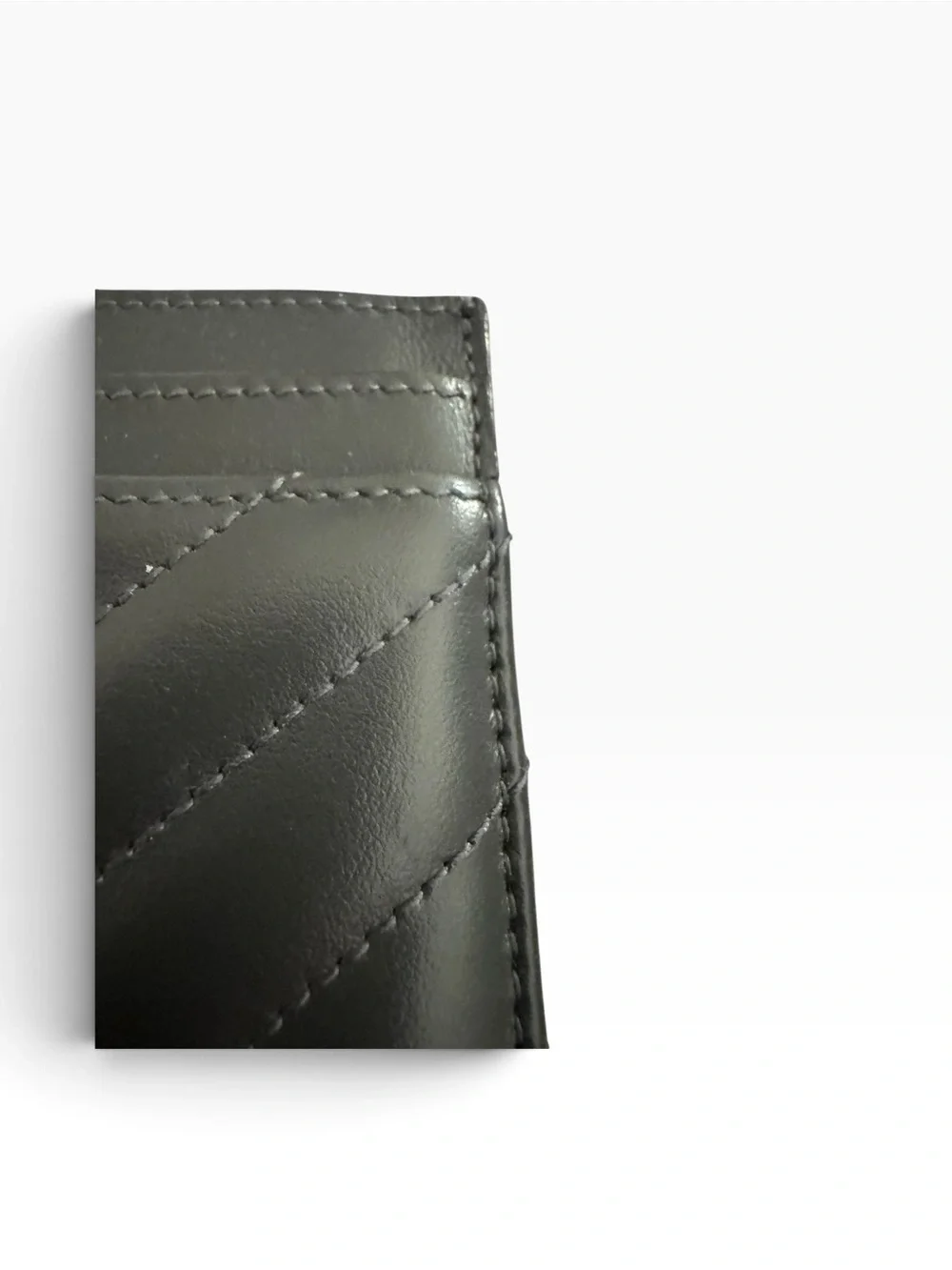 Saint Laurent Gray Quilted Leather Card Slot Holder with Gold Logo